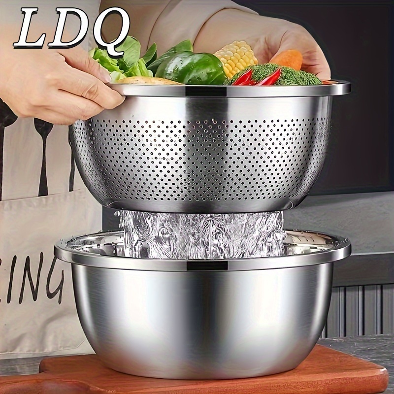 

2pcs/set Stainless Steel Colanders, Double-layer Strainer Baskets, Large Capacity, Durable Kitchen Drainer For Washing Fruits And Vegetables, Suitable For Restaurant Kitchen Use