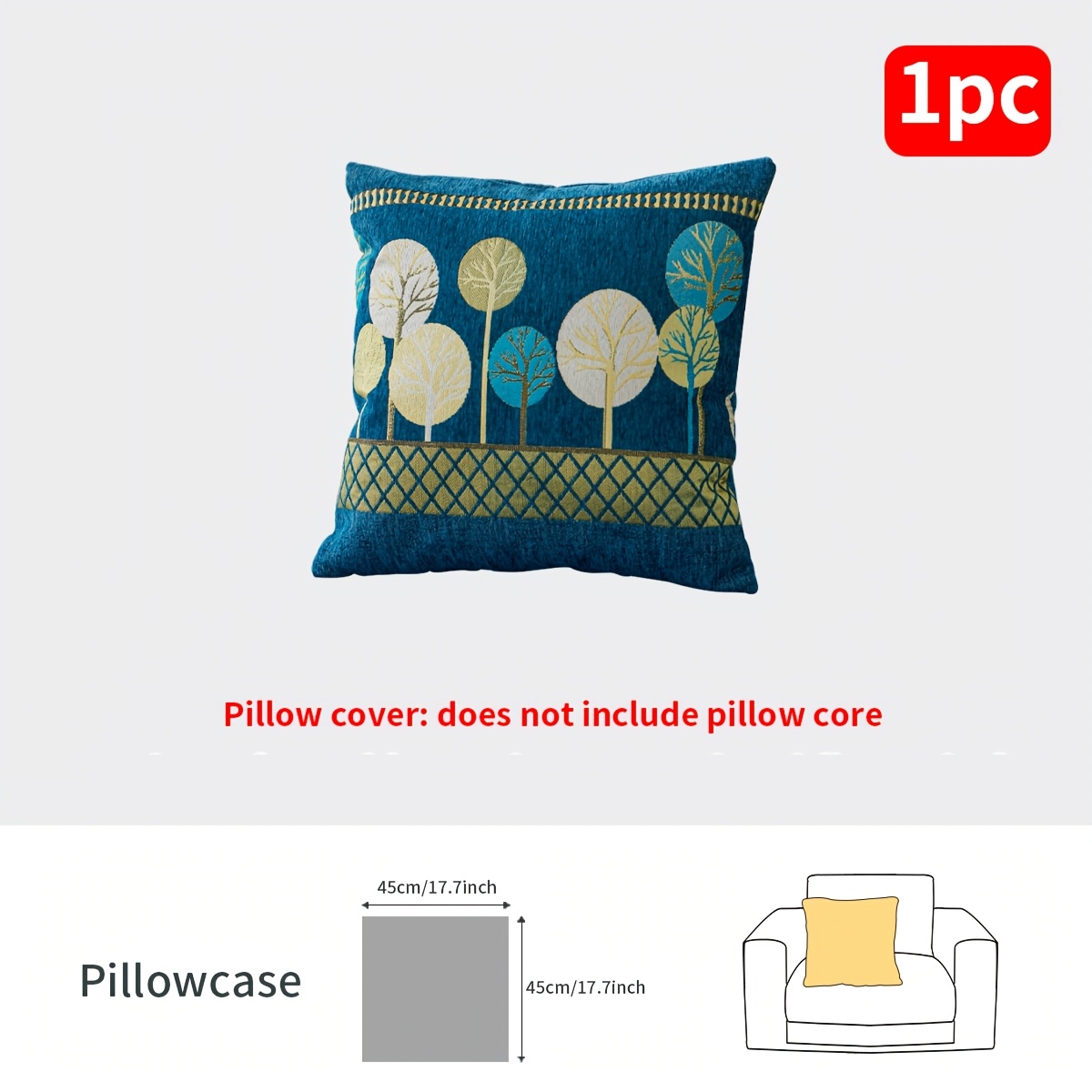 TEMU 1pc Thickened Color-woven Chenille Sofa Cushion, Pattern Sofa Seat Pad, Sofa Decorative Item, With Anti-slip Particles On The Back, Washable And