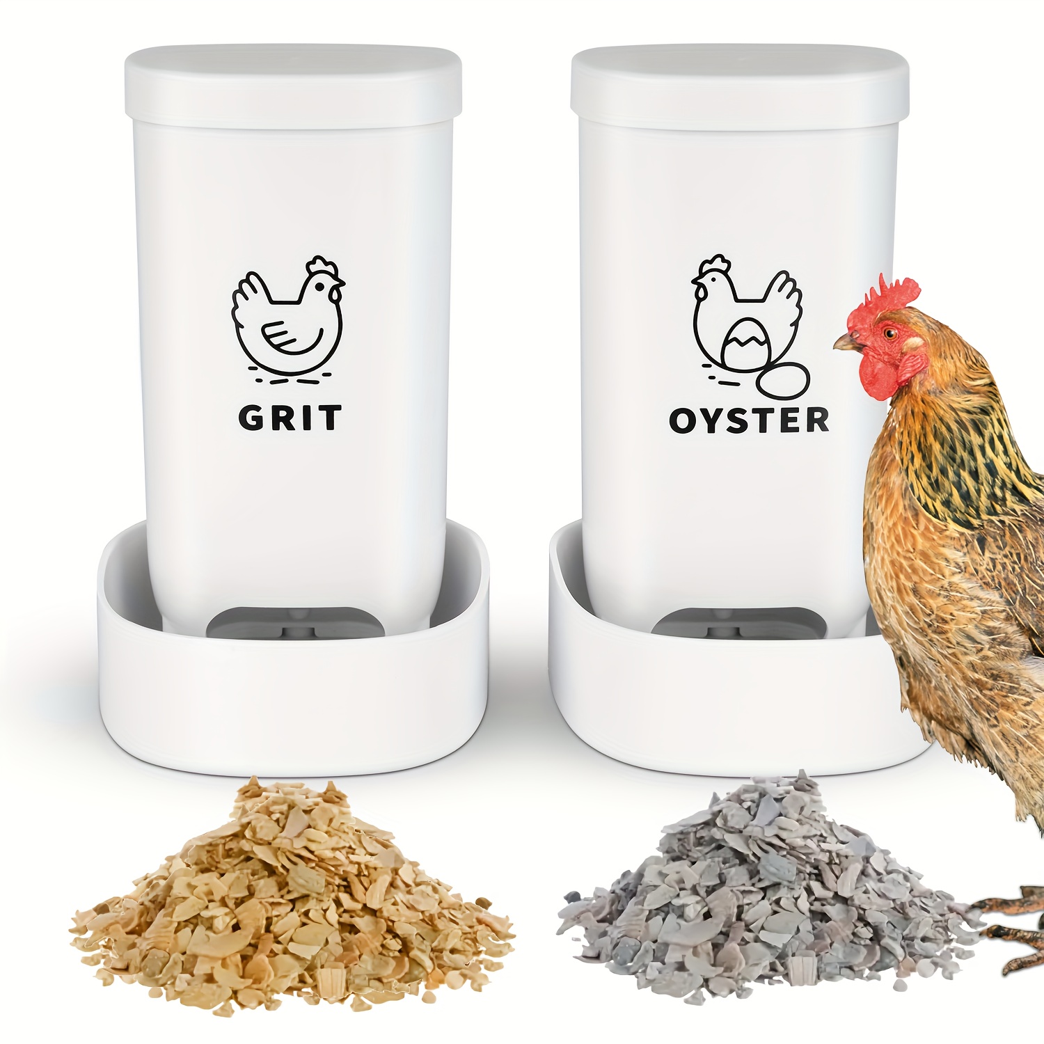 TEMU Chicken Oyster Shell Feeder And Grit Feeder Chicken Feeder Chicken Coop Accessories Automatic Chicken Feeder, (1pc Oyster Feeder 1pc Grit