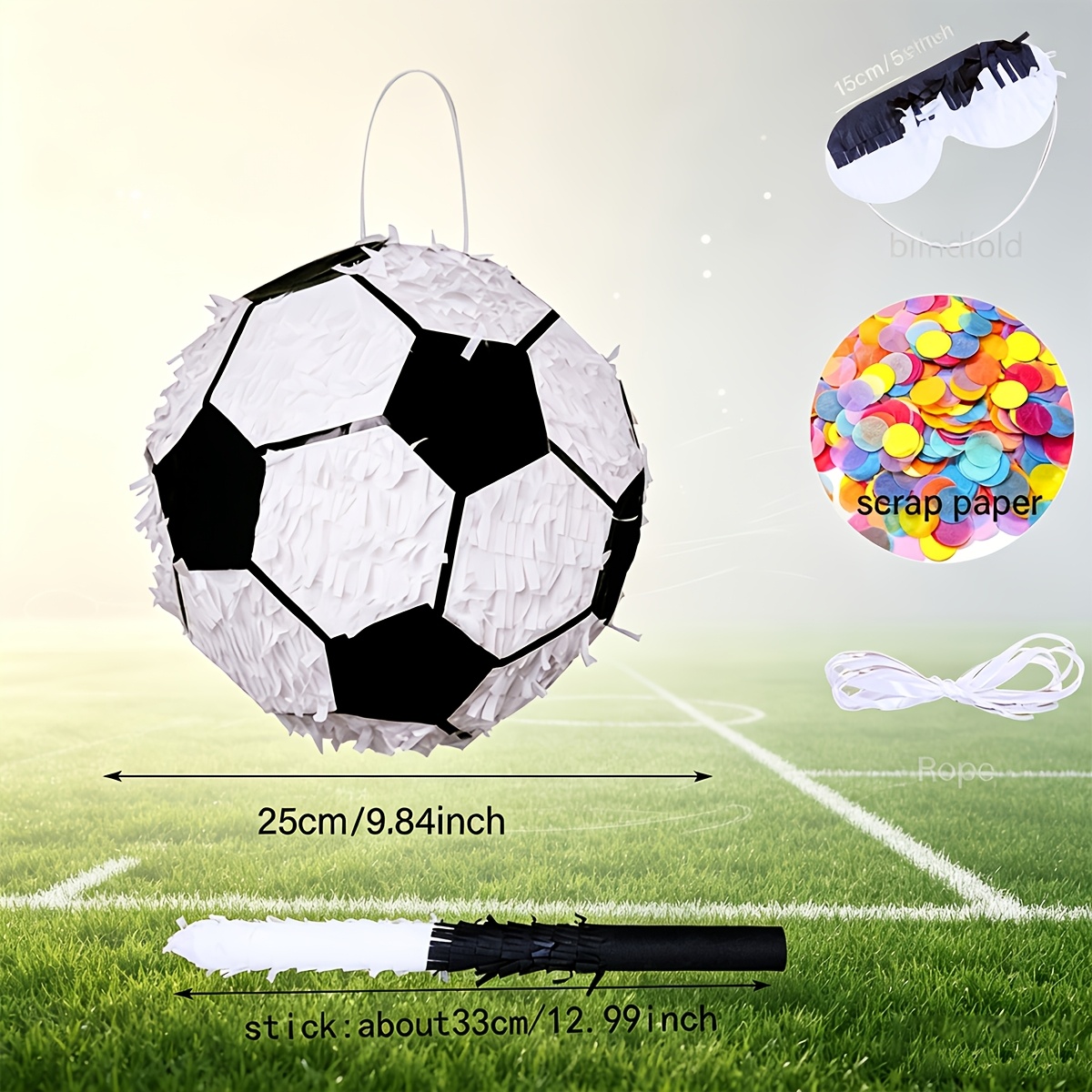 TEMU Fútbol 2026 - Set de 5 piezas para de , decoraciones colgantes de animación, piñata de fútbol con palitos de , máscara para , cuerda colgante de