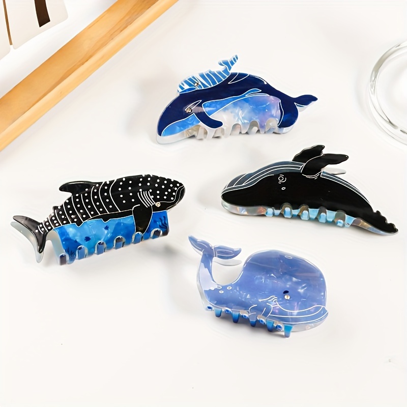 

Acrylic Whale & Fish Hair Clips For Women - Cute Minimalist Ocean Series, Animal Cartoon Design, Large Secure Grip, Non-slip, Single Piece Hair Accessory For Ages 14+