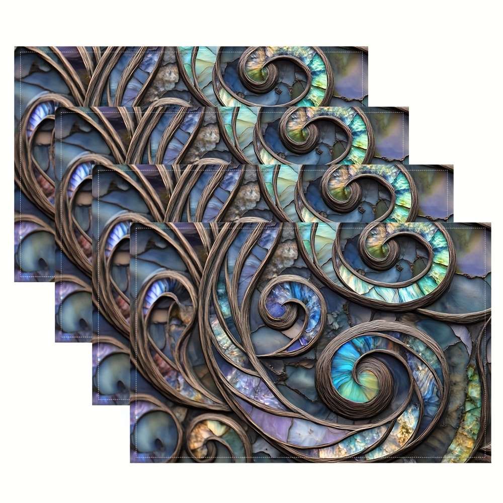 TEMU Of 4 Placemats Featuring A New Zealand Paua 1ori Design, Stylish Print For Dining Tables, Kitchens, Parties, Indoor Use, Holidays, Dinner