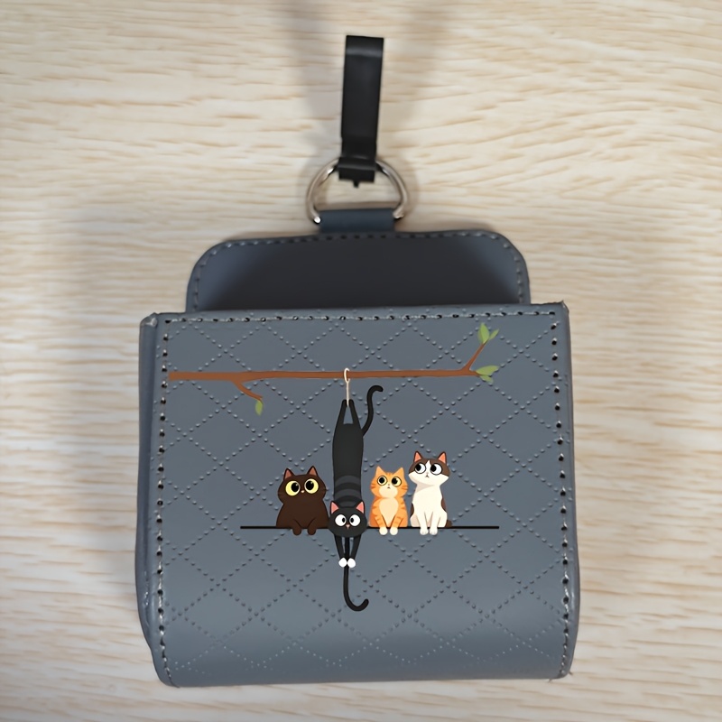 TEMU 木登り猫デザイン 車用ベント＆収納バッグ フック付き メガネ・鍵・スマホ用 汎用車内アクセサリー