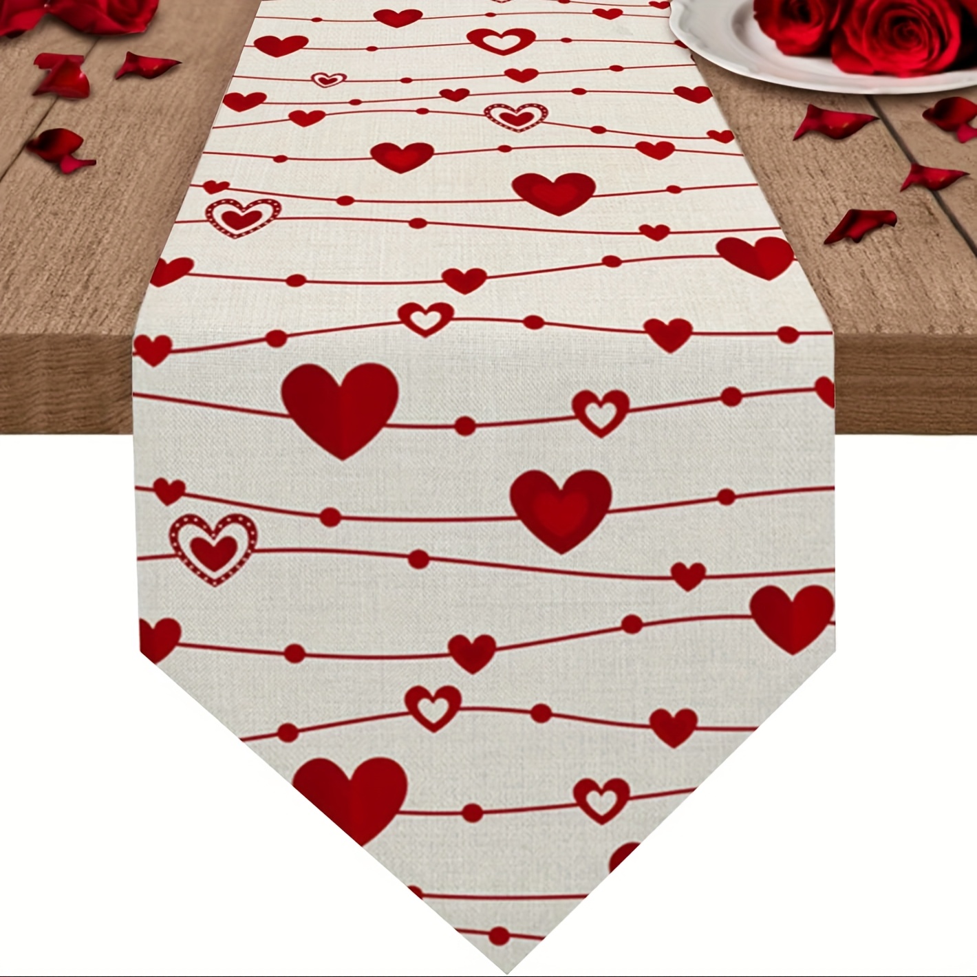 

1pc Linen Valentine's Day Table Runner, 100% Linen Woven Rectangular Romantic Red , Farmhouse Kitchen Dining Decor For Holiday Dinner & Party