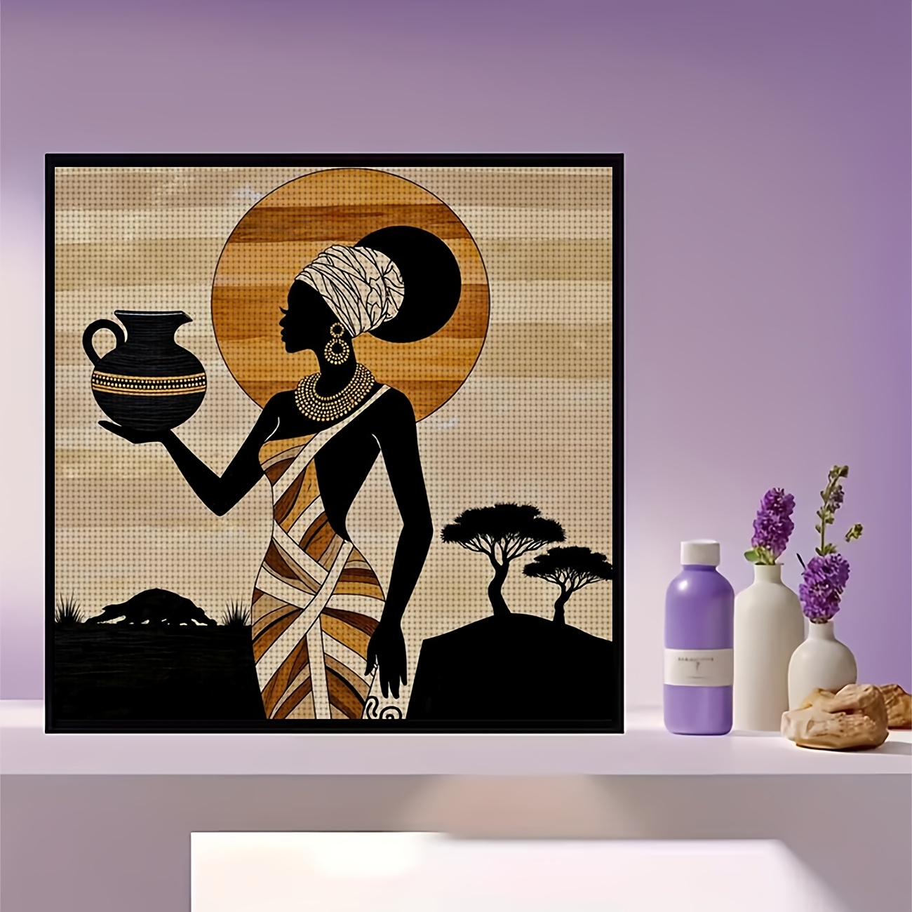Cross-Stitch Kit "African Holding Pottery" Pattern for Beginners