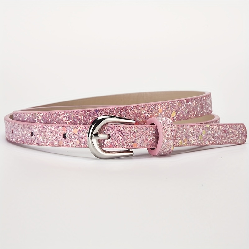 Image of 1pc Girls' Belt, Fashion Sequin Decorated Pu Belt, Casual For Jeans And Skirts, Waist Cincher