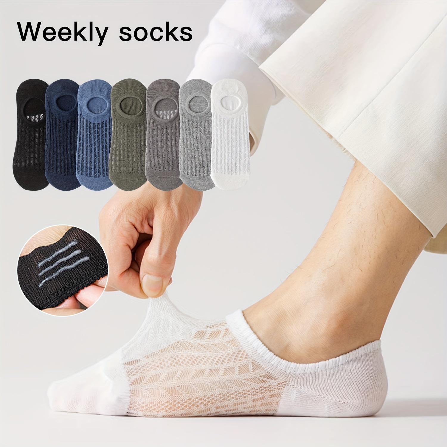 

7/14 Pairs Of Men's Simple Solid Liner Anklets Socks, Mesh Comfy Breathable Soft Sweat Absorbent Socks For Men's Outdoor Wearing