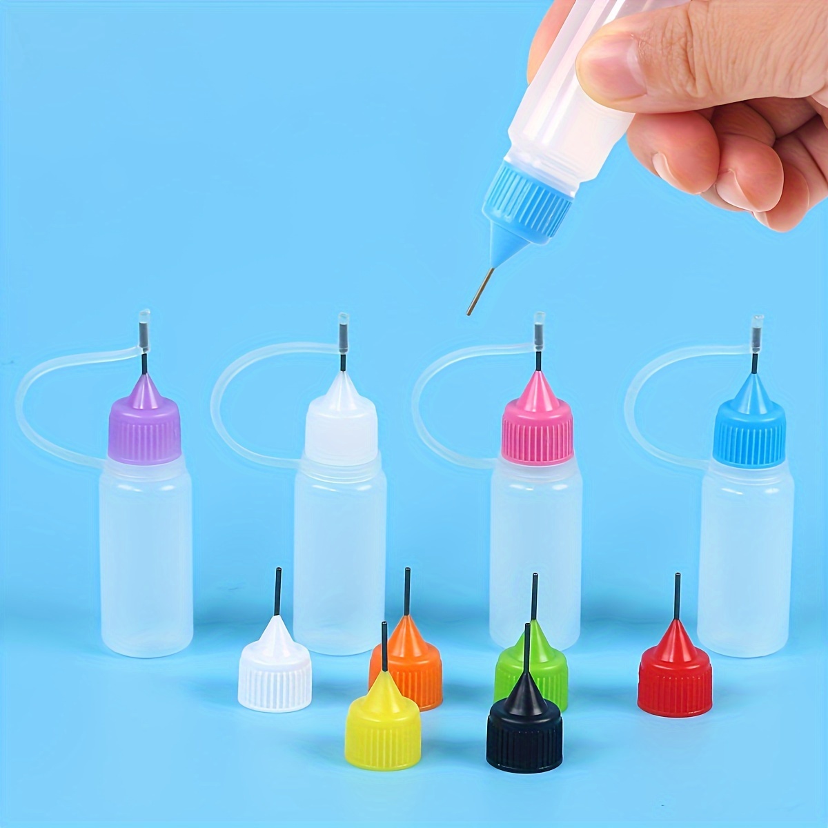 14pcs Precision Tip Applicator Bottle 0.34oz 4 Needle Tip Squeeze Bottles And 10 Tips For Acrylic Painting, Quilling And Paper Craft