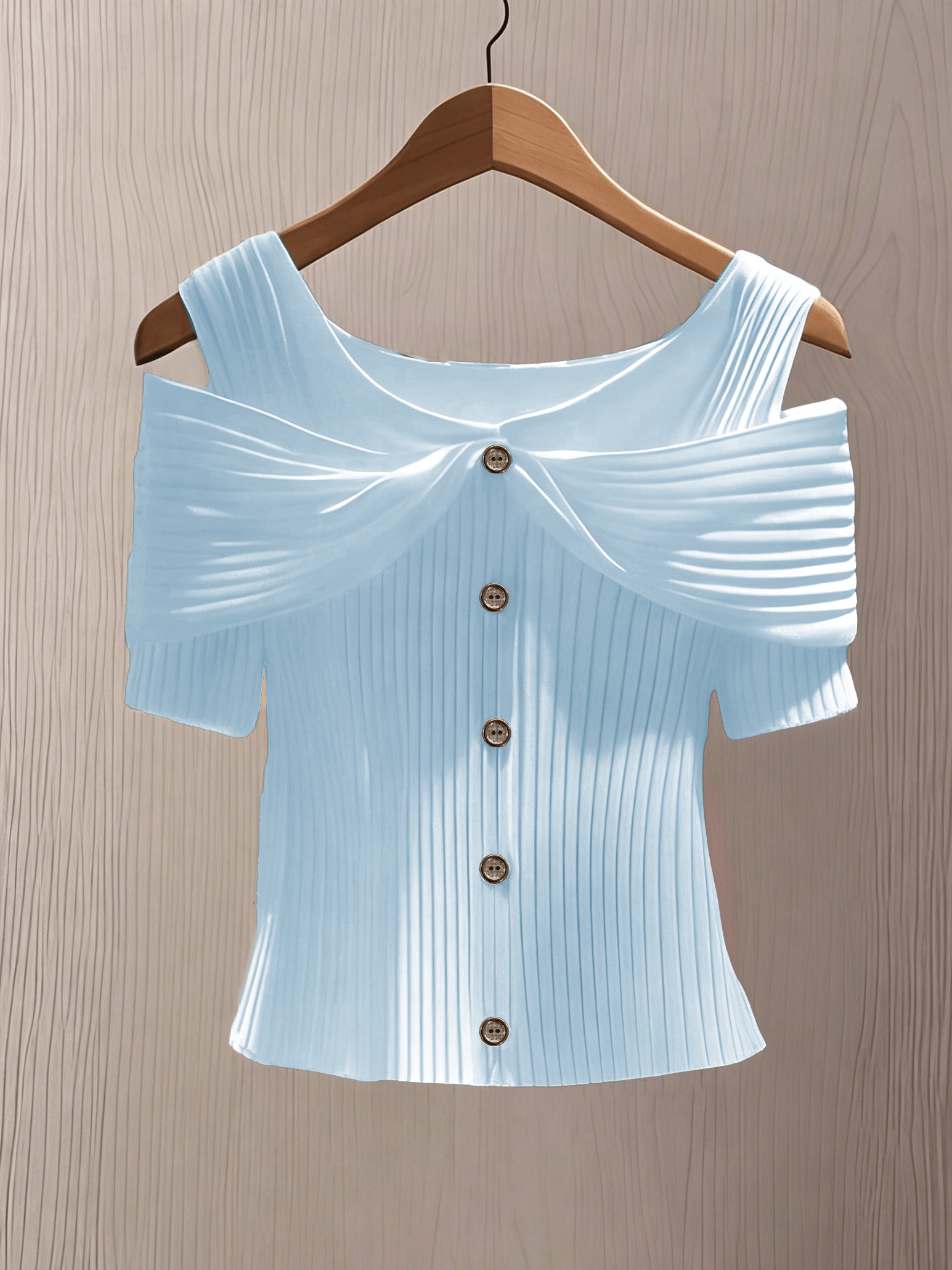 womens solid color button up off shoulder short sleeve ribbed t shirt