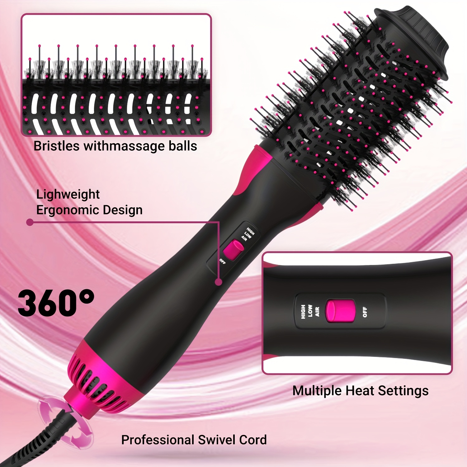 4 in 1 hot air brush with adjustable temperature ergonomic handle reduce frizz and static cling   blow dryer brush for all hair types styling and volume enhancer for home and dorm use Product details 1