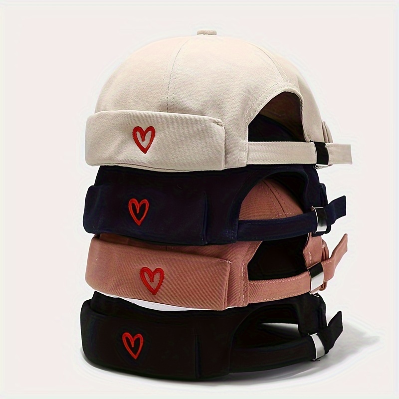 

1pc Trendy Versatile Brimless Hat With Small Embroidered Hearts, A Street-style Hip-hop Hat For Couples