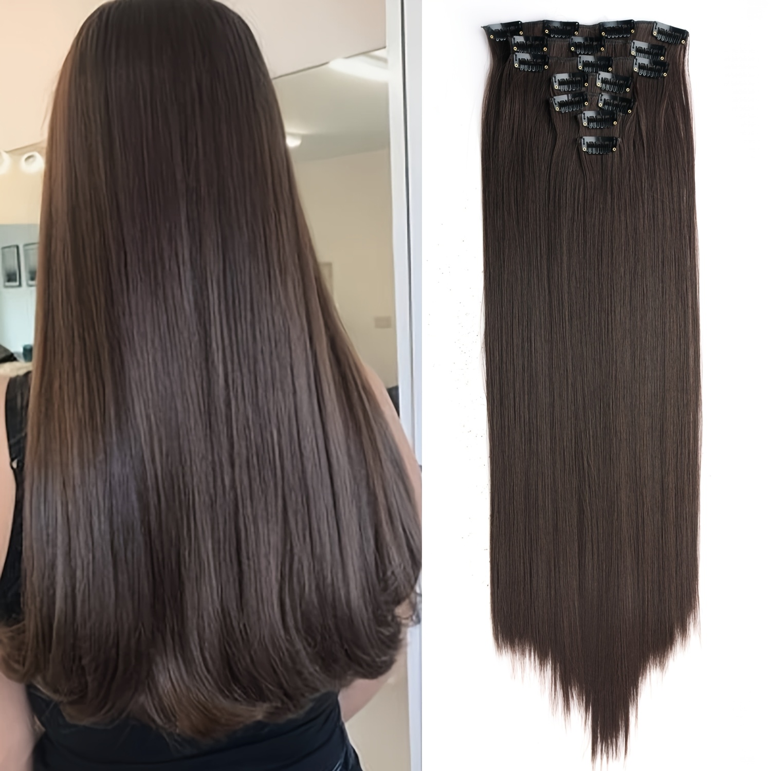 E-shop 24 Zoll Clip-in Haarverlängerungen für Frauen – Langes Glattes Synthetik-Haar – Halloween