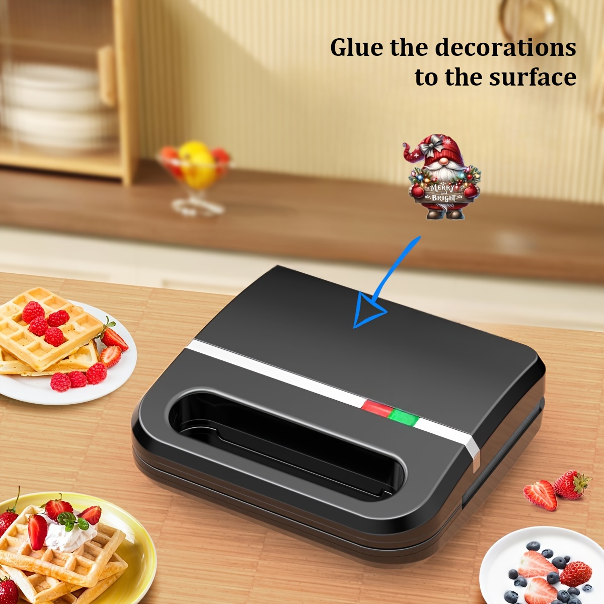 컴팩트 멀티펑션 와플 메이커, 장식 액세서리 포함 - 빠른 가열, 터치 컨트롤, 1000w 전기 아침 식사 & 케이크 메이커, 논스틱 플레이트, 가정용 이상적 - 블랙 세부 정보 3