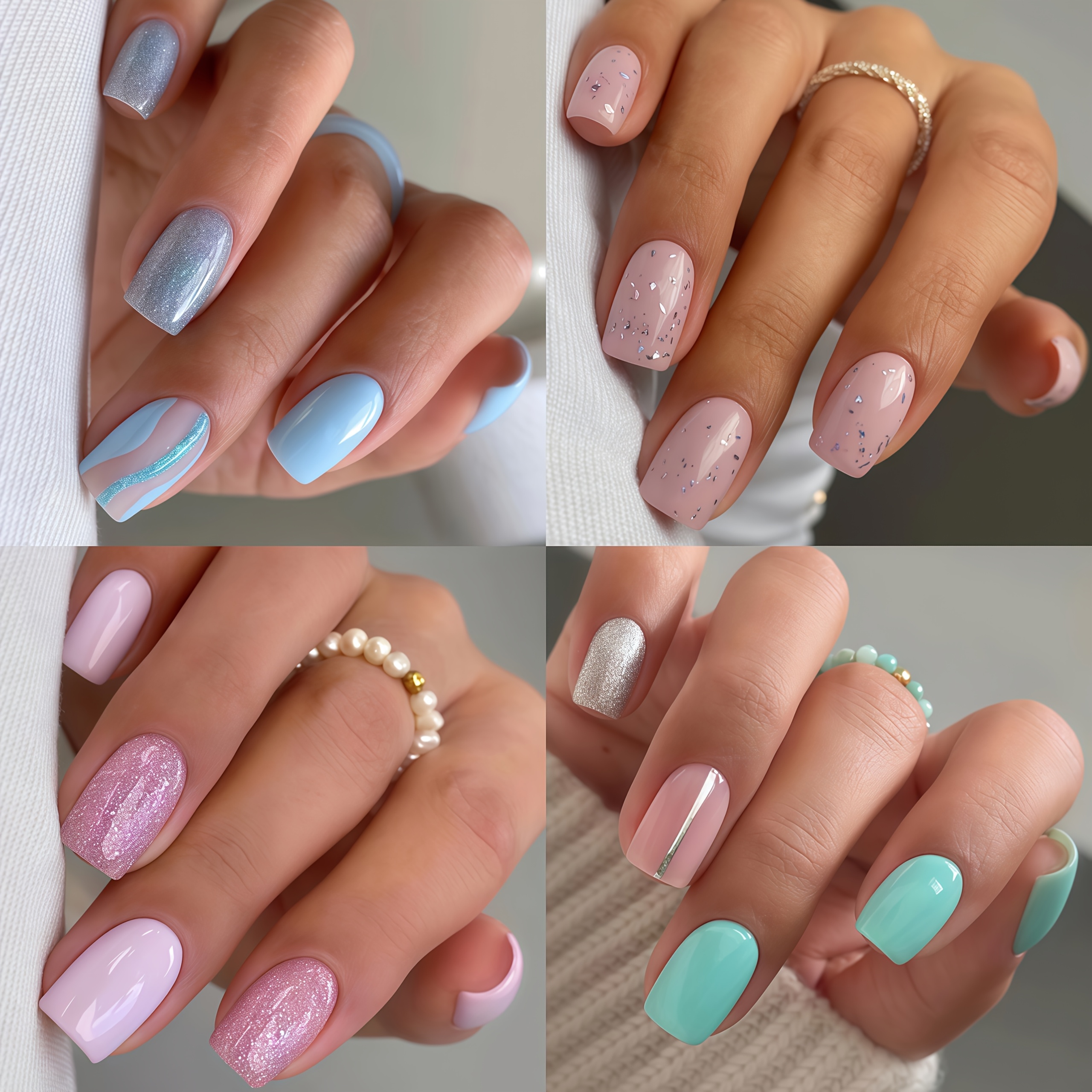 TEMU 96 stuks Korte Vierkante Glanzende Nepnagels - 4-Kleurige Nepnagel Set, 12 Maten Volledige , Geschikt voor Kerstmis, Valentijnsdag, Zomer,