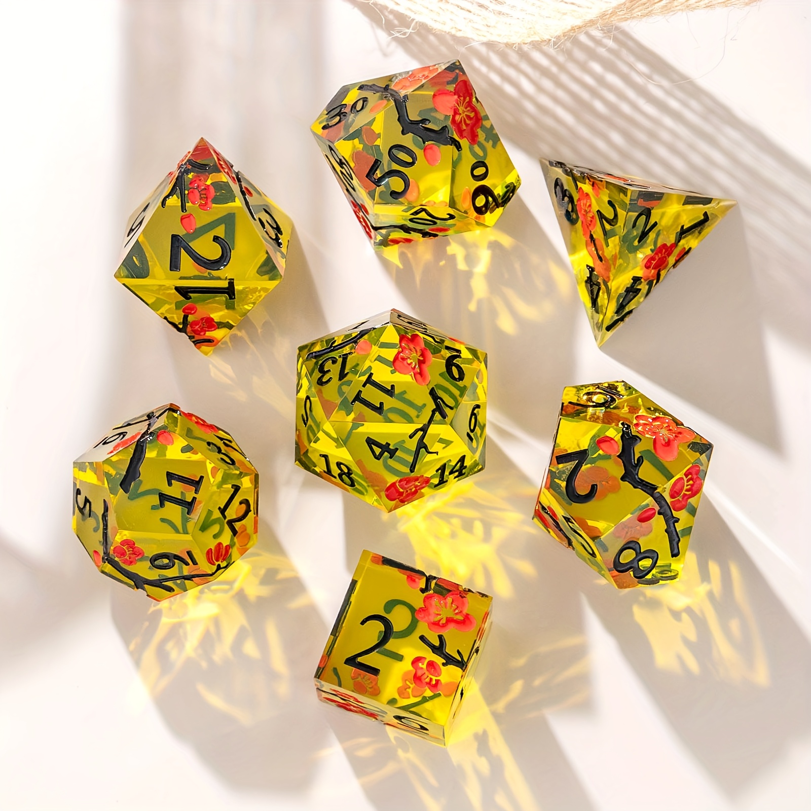 7pcs Plum Blossom Resin Sharp Corner Polyhedral Dice Set for RPG Games