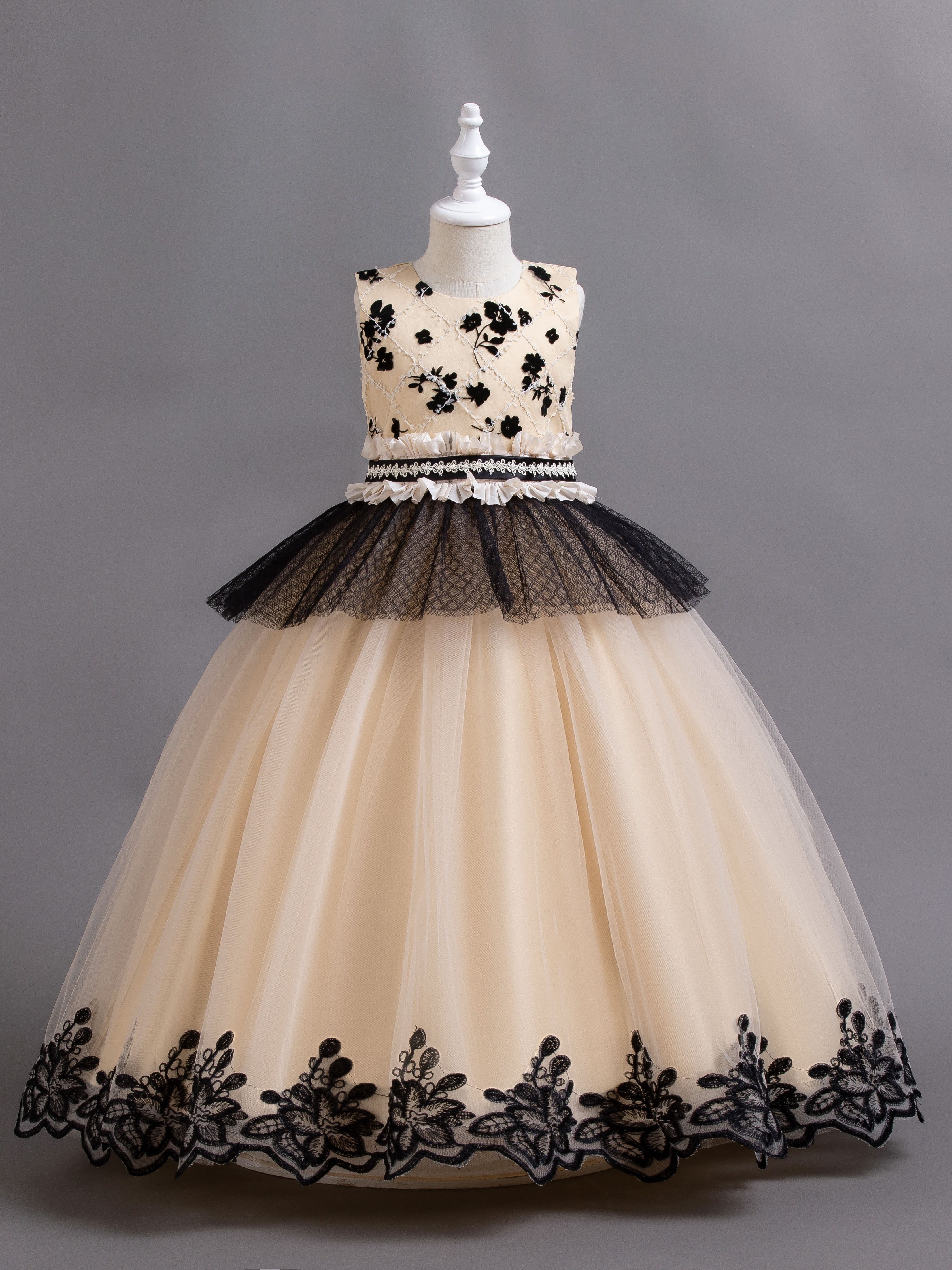 Black Cream Lace Prom Dress