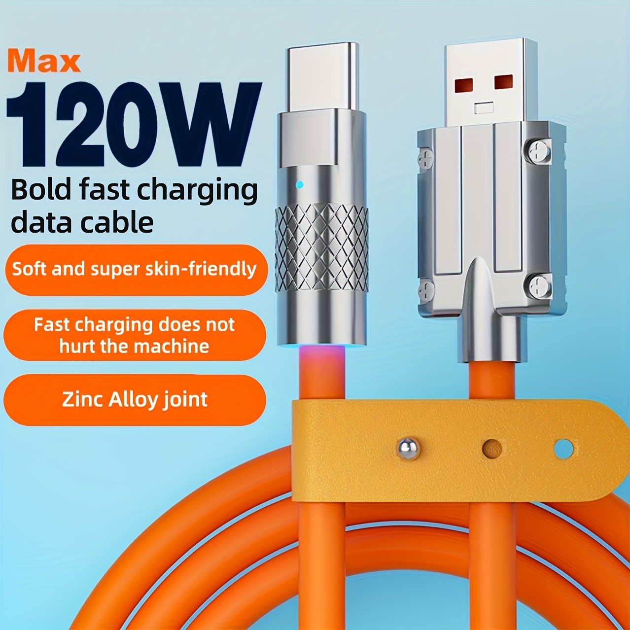 

2024 New 6a 120w Fast Charging Data Cable With Indicator Light For Usb Type C Smartphones Compatible With Samsung, Xiaomi, Vivo, , Redmi & More!