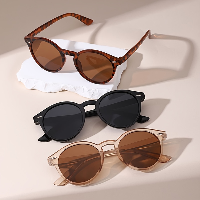 

3pcs Fashion Glasses Retro Small Round Frame Leopard Pc Frame For Driving Travel And Beach