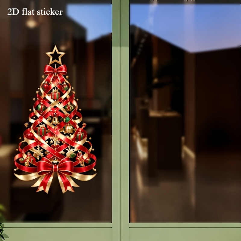 TEMU 1pc 2d Flat Pattern, Christmas Window Cling Glass Static Sticker, Window Decal, Glass Mural, Window Flower Christmas Tree Shaped Pattern Glass
