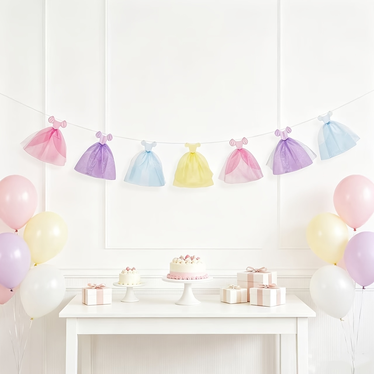 TEMU Bannière plate 2D, 1/2 pièces, guirlande de robes de soirée longues à suspendre pour fête de princesse, fanions pastel, décorations sur le thème