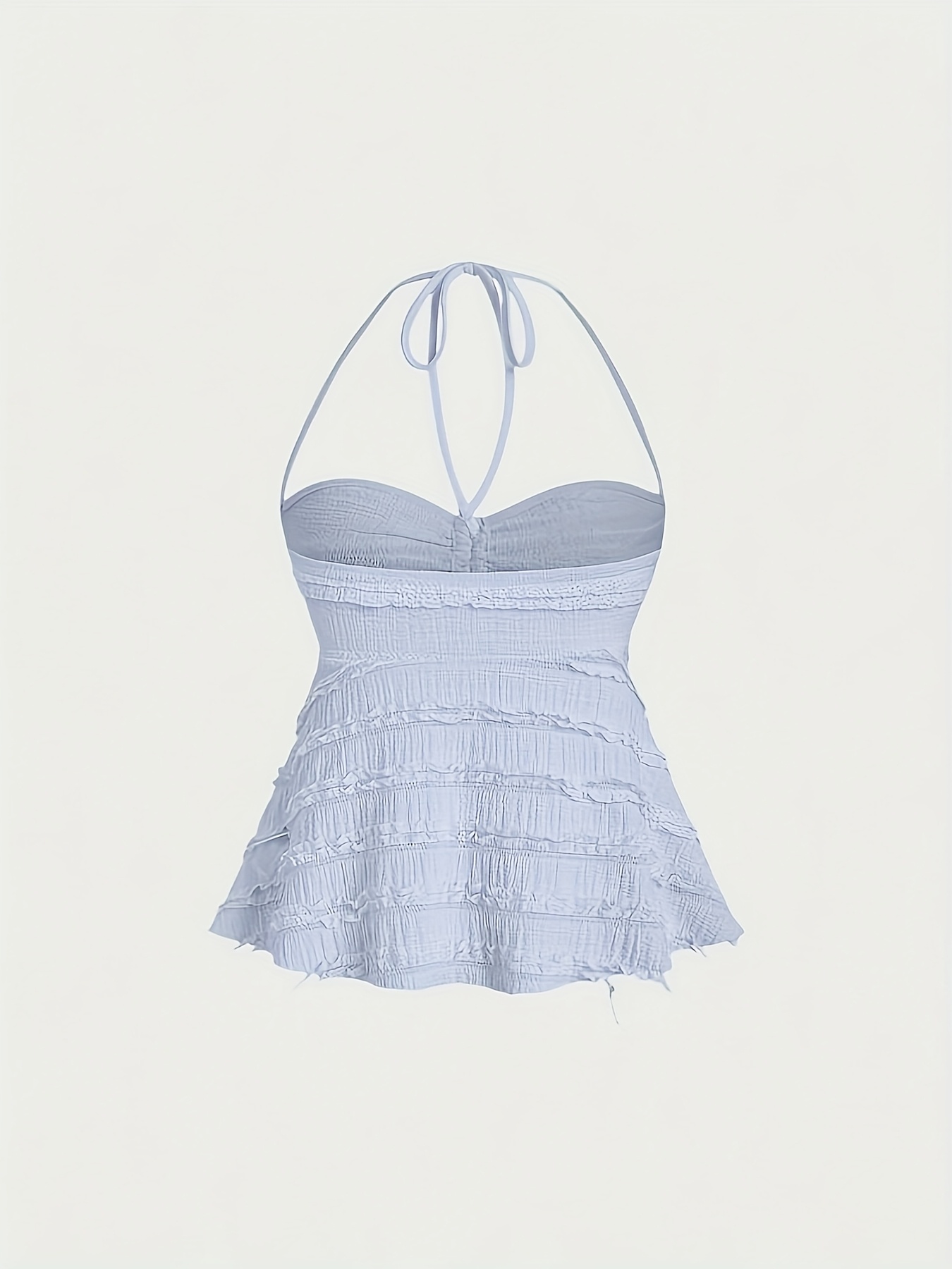 Nianian Select Y2K Off-Shoulder Halter Neck Tank Top - Solid Color Ruffled Bow Detail, Machine Washable Lightweight All-Season Women's Sexy Backless Top