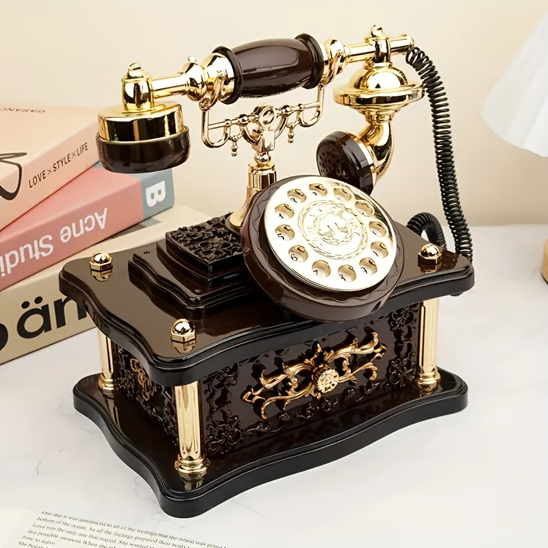 E-shop 1 Stück Vintage Rotary Telefon Musikbox - Retro Deko-Geschenk mit 8 Melodien, Aufziehmechanik ohne , Langlebiger Kunststoff für Zuhause/Büro,