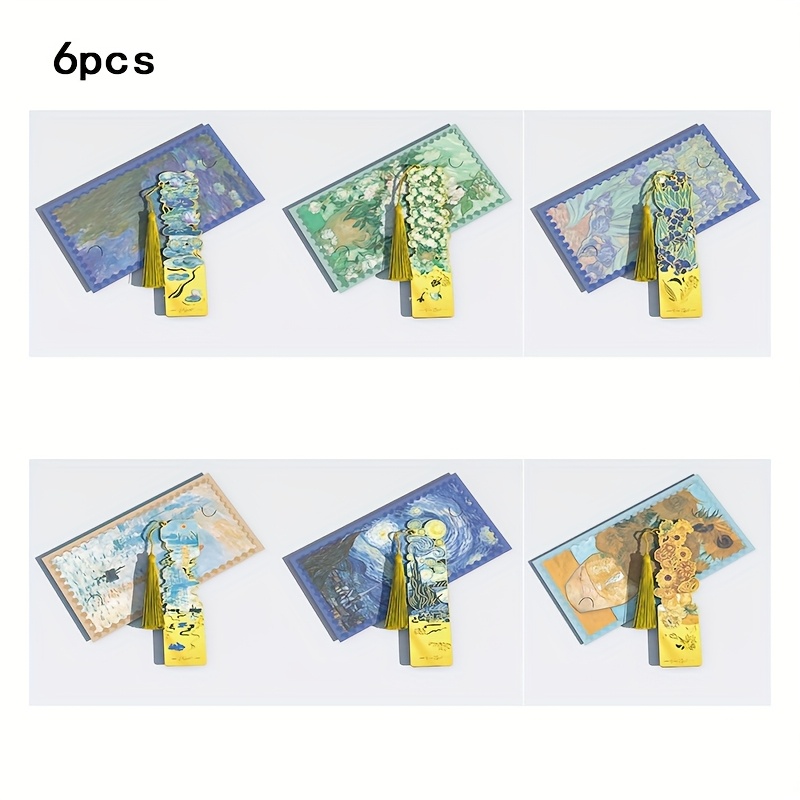 E-shop Set mit 6 goldenen Sternenhimmel-Blumen-Metall-Lesezeichen mit Quasten - Mit einem künstlerischen Hohl-Design, in verschiedenen Farben