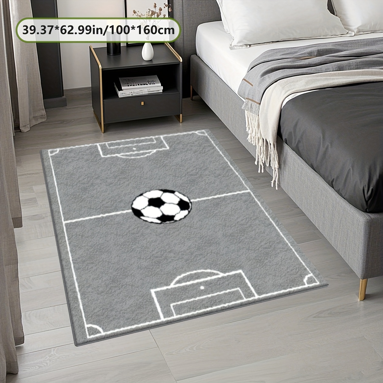 TEMU Soft Plush Carpet With A Football Field Pattern, 2d Printed Rug, Decor Carpet Suitable For Commercial Decoration, Living Room Rug, Sofa Mat,