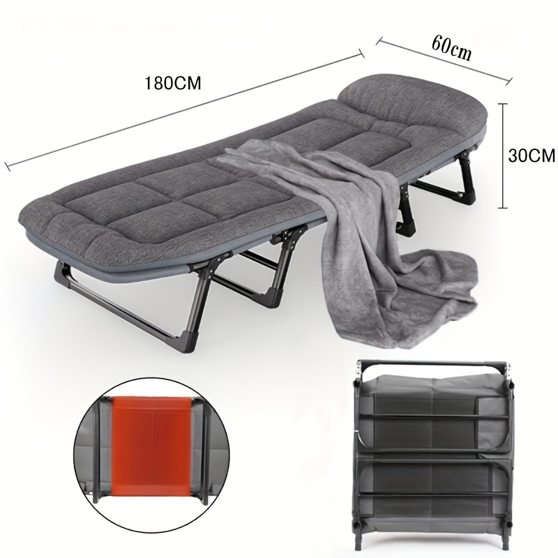 TEMU 1pc Folding Bed With Mattress, Adult Portable Folding Bed, Guest Bed Comfortable Pad Thickened Headrest, Metal Frame, Space-saving Folding, ,