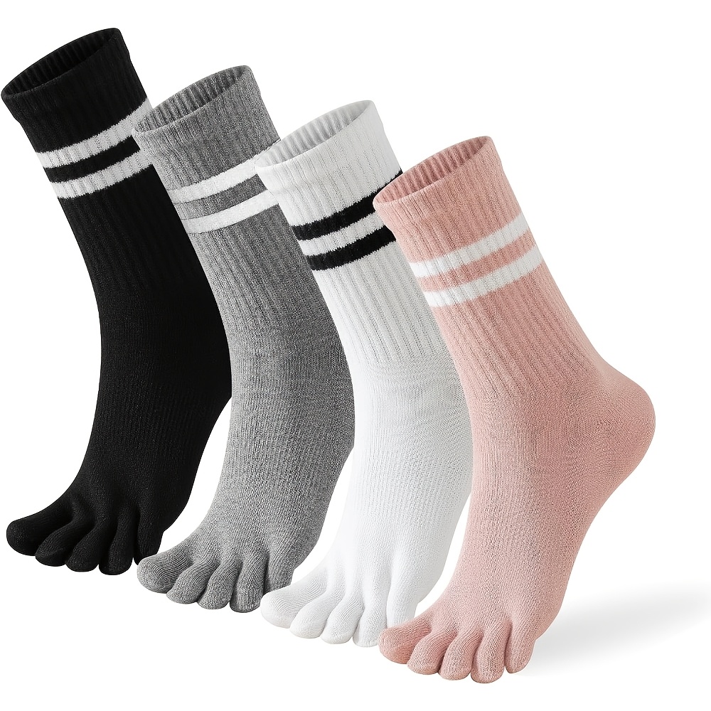 TEMU 4 Pairs Women's Five-finger Running And Hiking Anti-slip Breathable Socks, Comfortable Toe Design, Suitable For Sports Wear