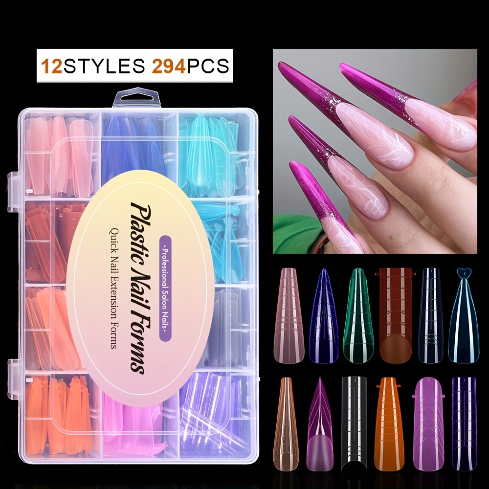12 Styles 294pcs Fake Nail Patches, Pp Material With Elasticity And Non-breaking, Reusable, Nail Art Tool For Light Curing, Multi-styles Of Nail Art