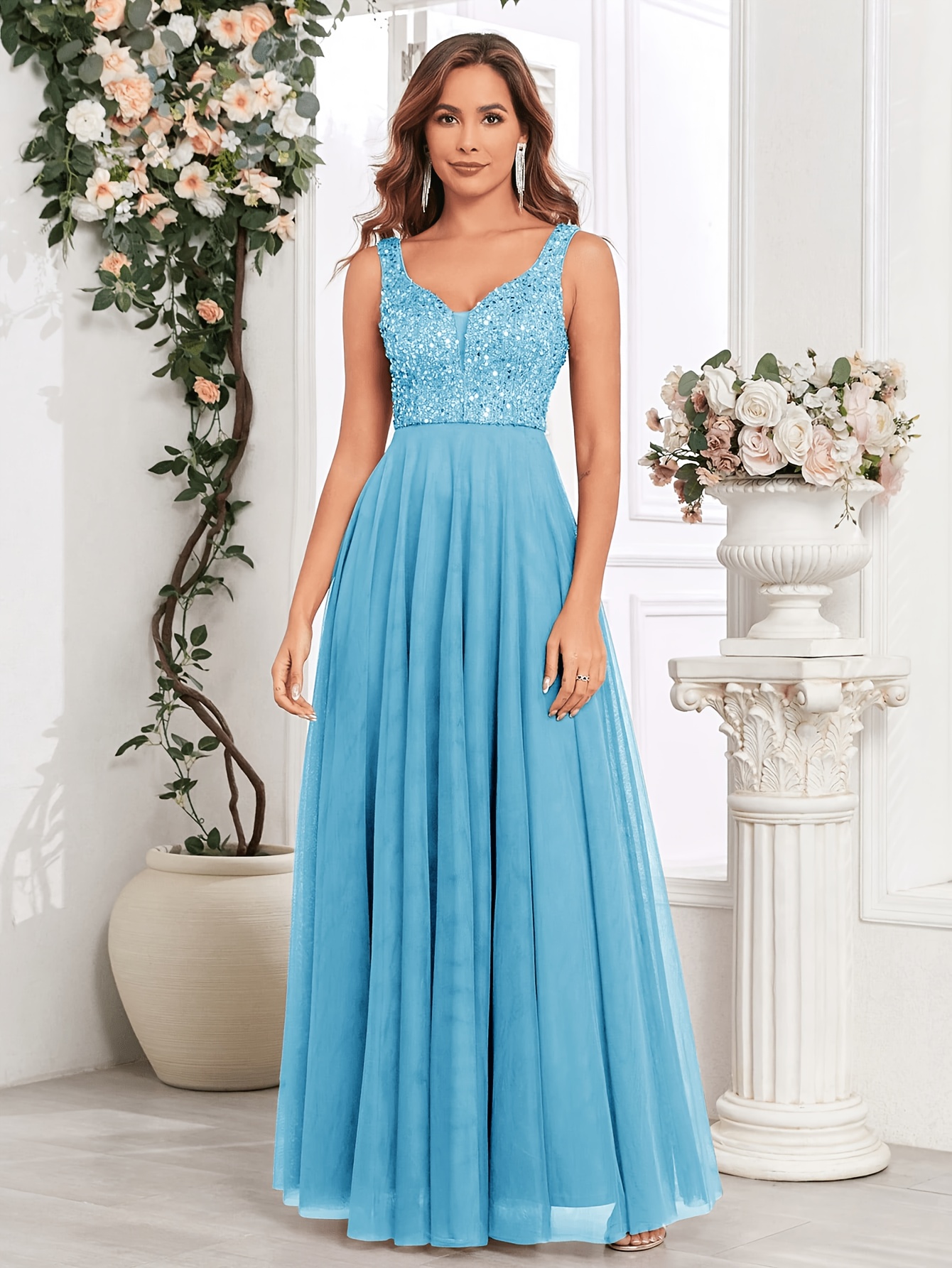 bridesmaid dresses sequin top 2 Piece Cheap Sequins Navy Blue Maxi Mismatched Bridesmaid Dresses with  Sleeves PB10114