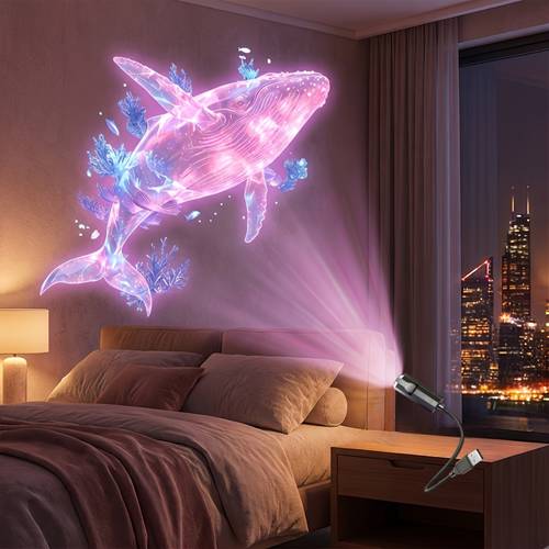 8 stk./4 stk. austauschbares dia-show-+projektionslicht mit meeresmuster, usb-stromversorgung, 360° drehbare led-projektions-nachtlampe, für verschiedene flache oberflächen wie wände, böden, decken, nachttisch, schlafzimmer, wohnzimmer, zur atmosphärenschaffung, mit wal-, quallen-