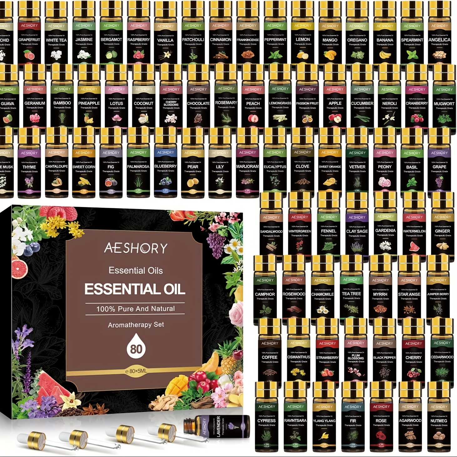 TEMU Ensemble d'huiles essentielles 80pcs, Kit d'huiles essentielles - Parfait pour diffuseur, , fabrication de bougies, 80 * 5ML (0.17oz), Cadeau