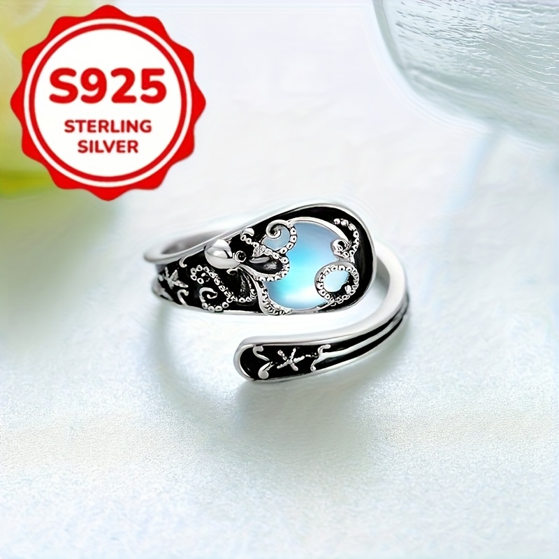 TEMU 10pcs Elegant Retro Adjustable Octopus Synthetic Zirconia Ring -925 Sterling Silver, Hypoallergenic, Perfect For Daily Wear Or As A Gift