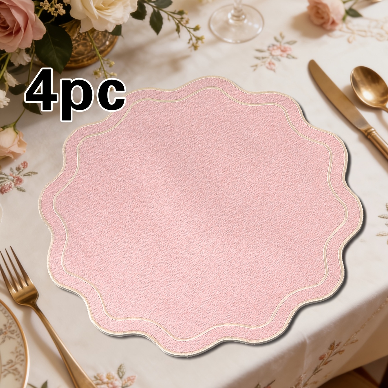 TEMU 4 pièces, Napperon à double ligne en tissu facile à broder, convient pour la décoration de table de fête de mariage, napperon facile et , tapis