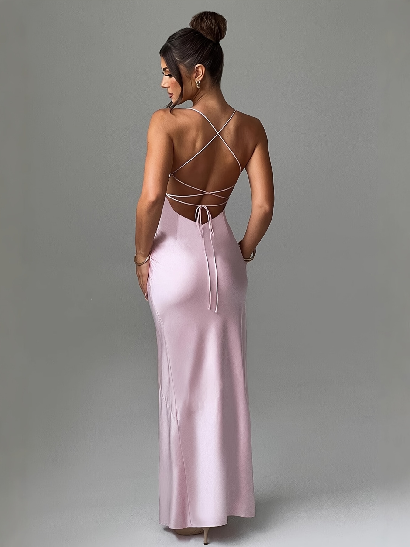 womens elegant backless high slit satin evening gown - Temu Mauritius
