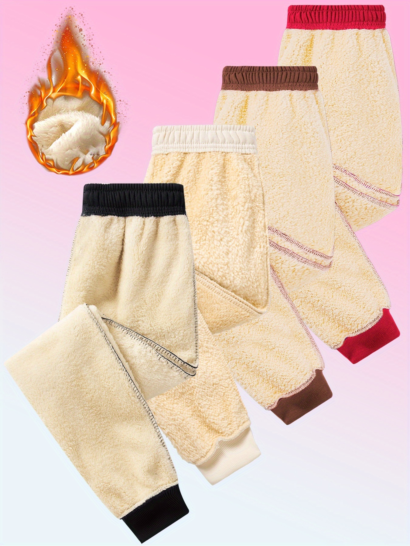 Girls' 4pcs Solid Color Cuffed Jogger Pants Set