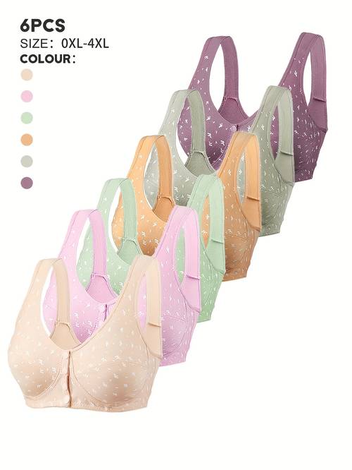 6pcs womens plus size front closure bra tank tops breathable lightweight and stylish with floral print soft fabric and adjustable straps for spring summer set floral print bra breathable bra