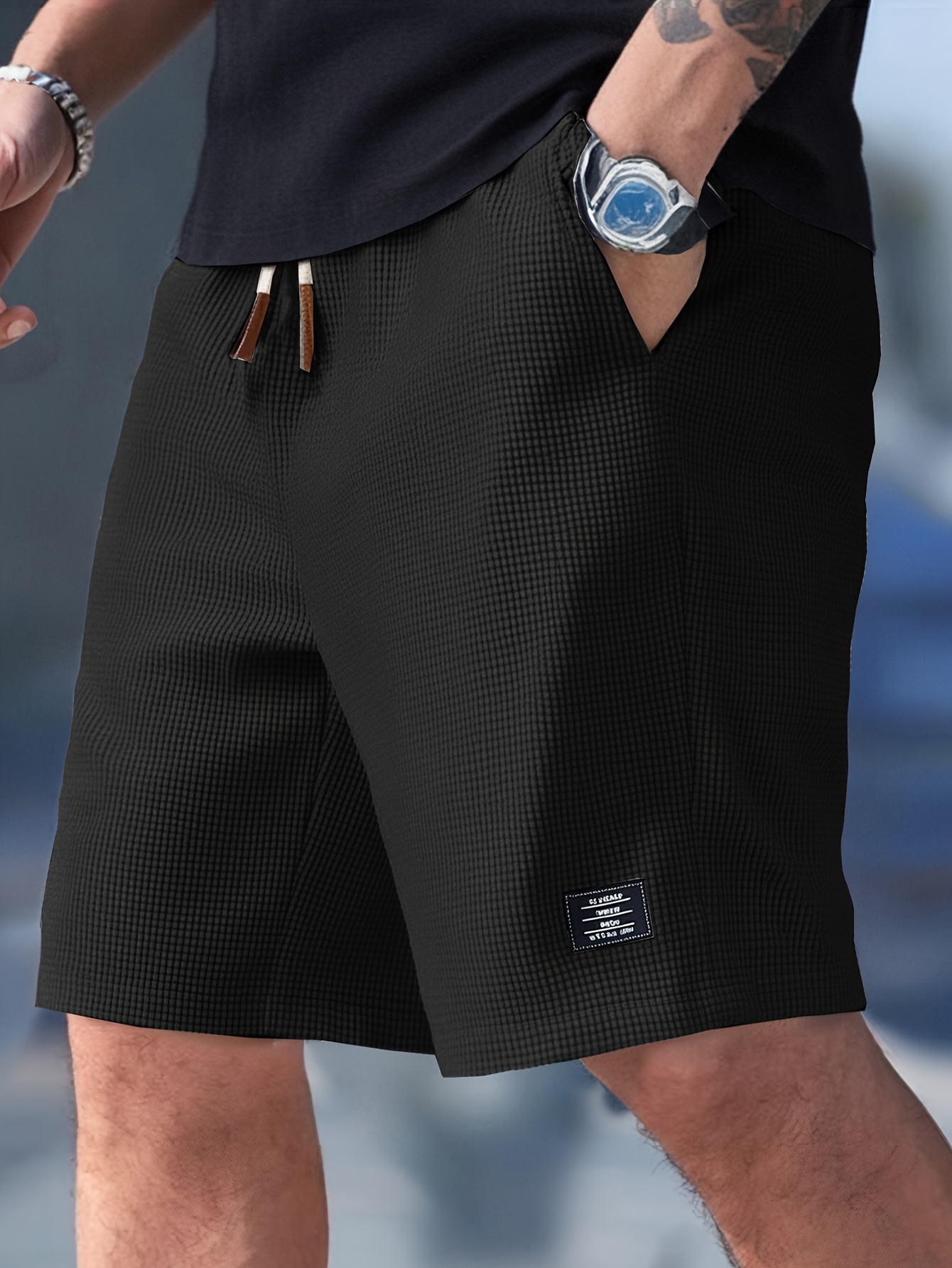 mens textured   casual shorts essential for   black 0