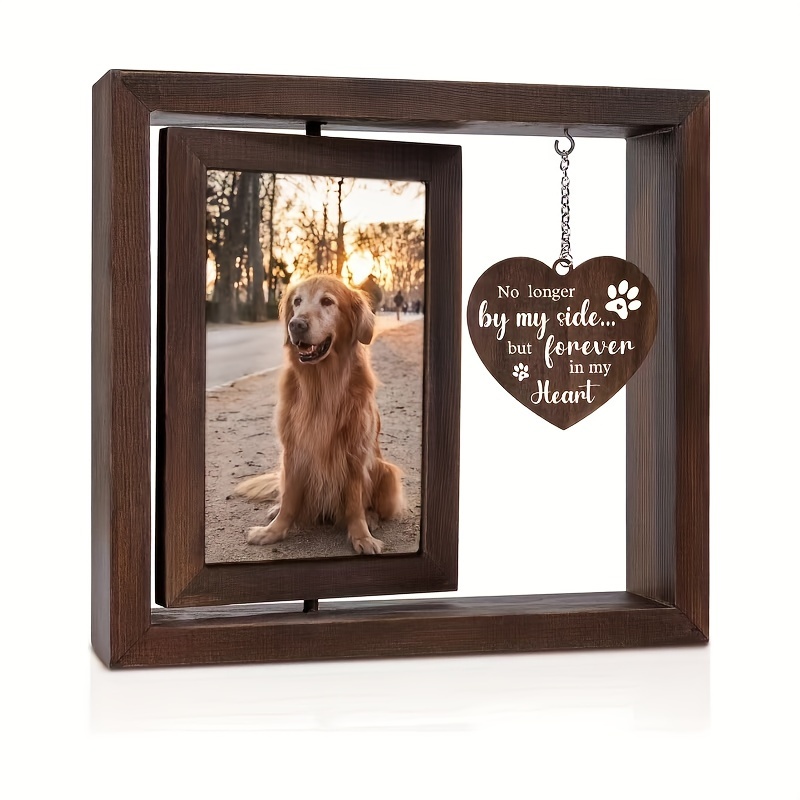 E-shop Hunde Erinnerungsrotationsfotorahmen aus Holz, Gedenkgeschenk, doppelseitiger Fotoframen aus Holz, Präsentationsständer