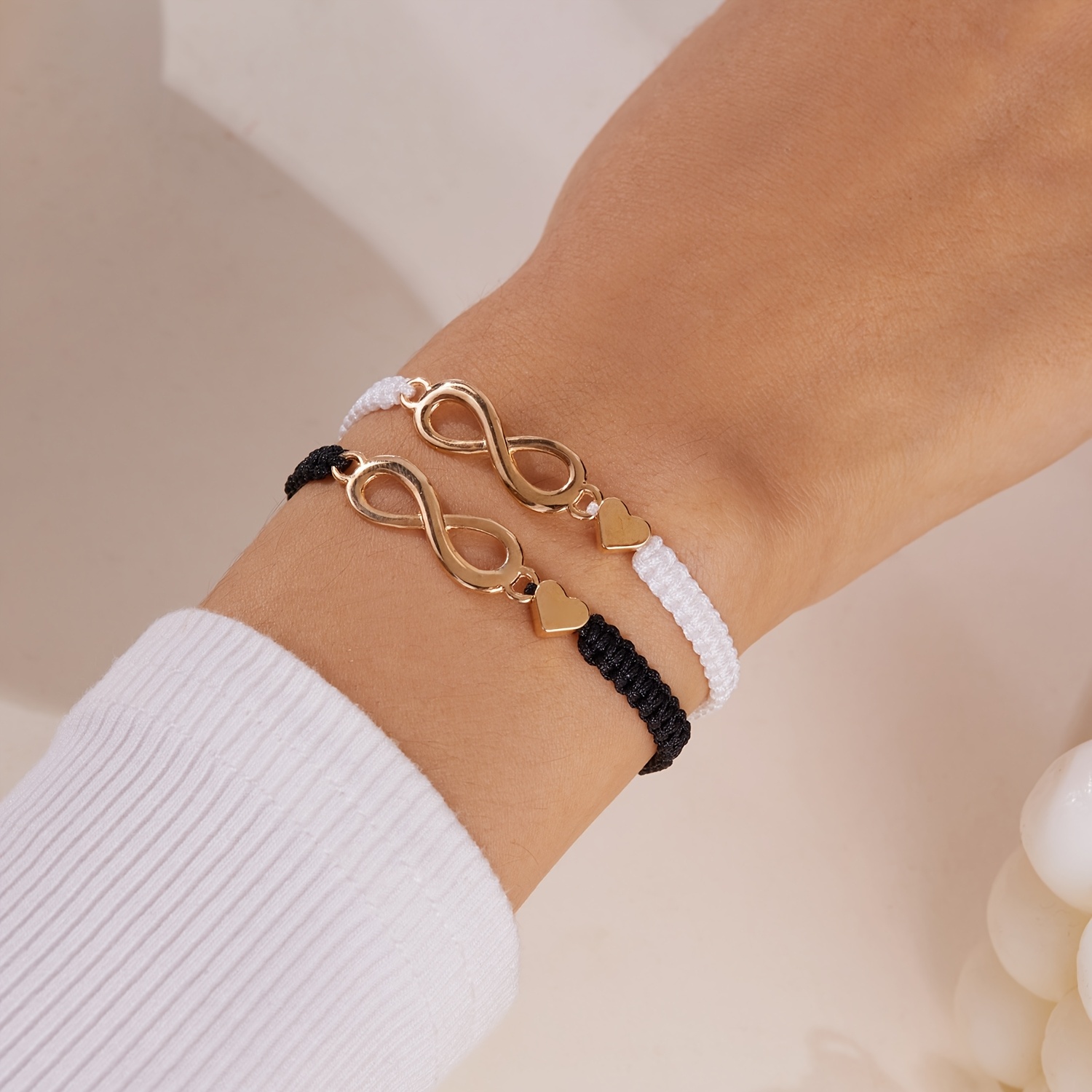 2pc Infinity Symbol Couples Bracelets Set with Heart Charm