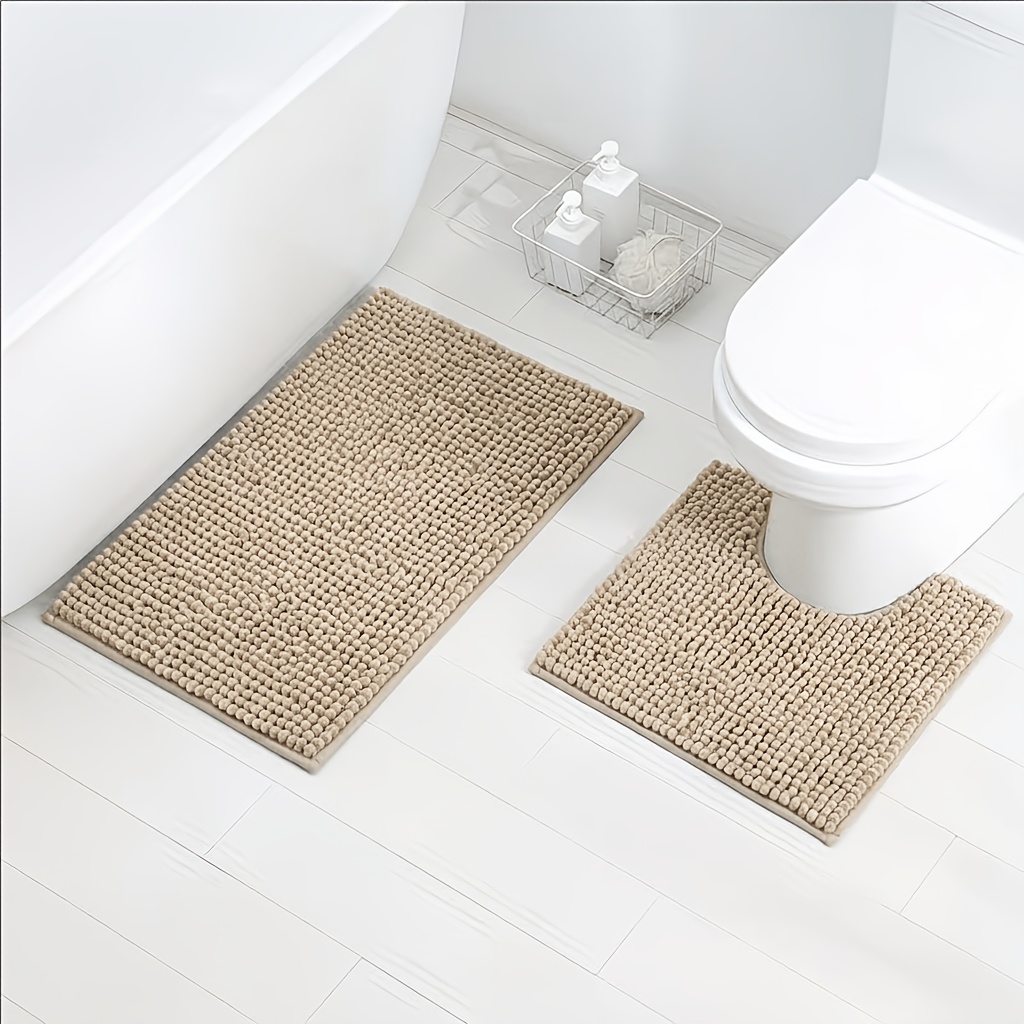 TEMU Tapis de bain en chenille, lot de 2 : Matériau à poils courts, absorbant et à séchage rapide, lavable en machine, convient pour baignoires,