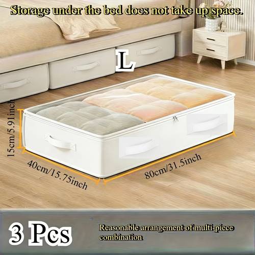 3pcs white underbed closet organizer and storage bins foldable underbed storage boxes with functionality and multi use for blankets skirts comforters pillows clothes and underbed storage space saving underbed storage