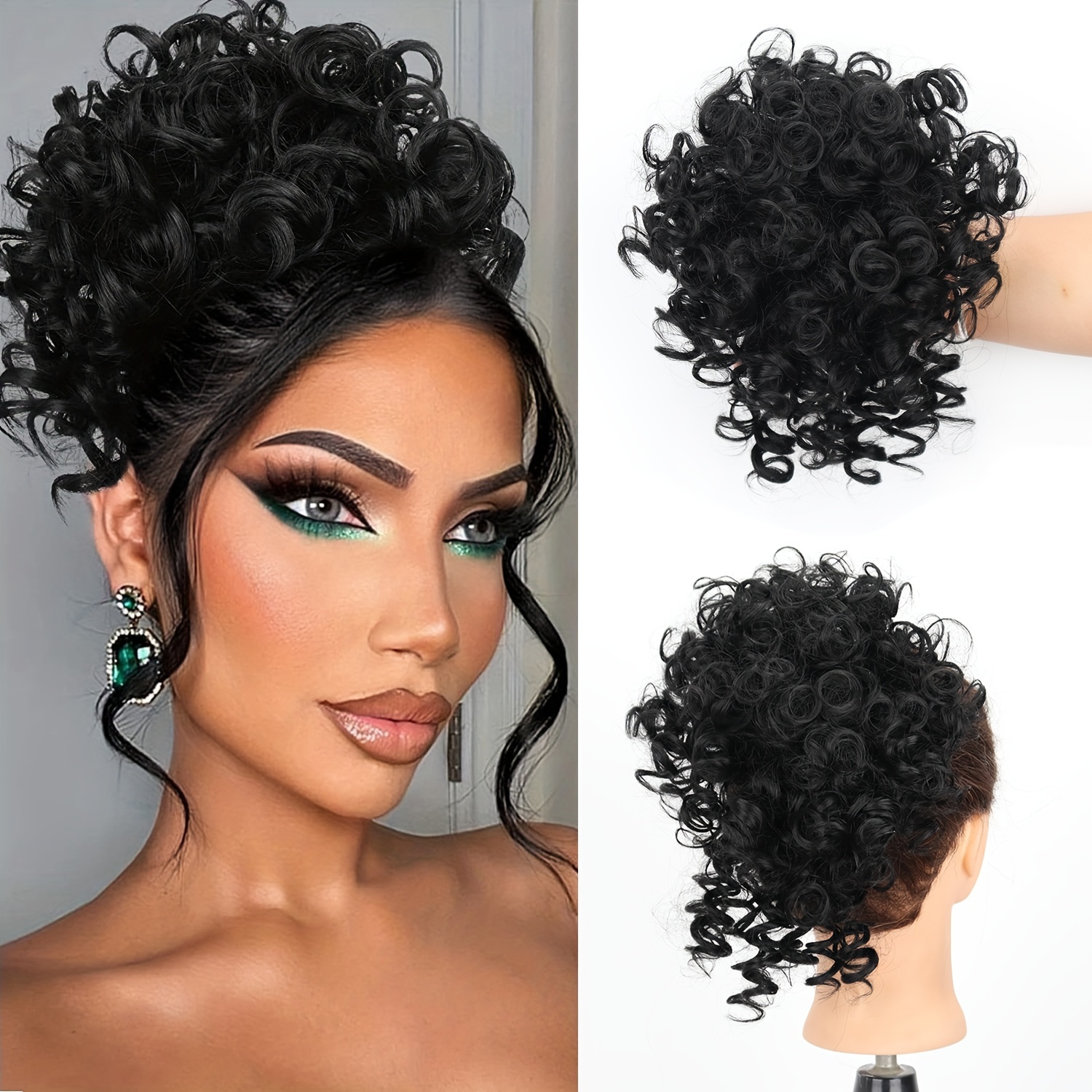 Image of Halloween 12-inch Fashionable Water Ripple Short Hair Bun Wig, Synthetic, Heat Resistant, For Daily Wear, Adds Volume, For Parties, Halloween, Christmas