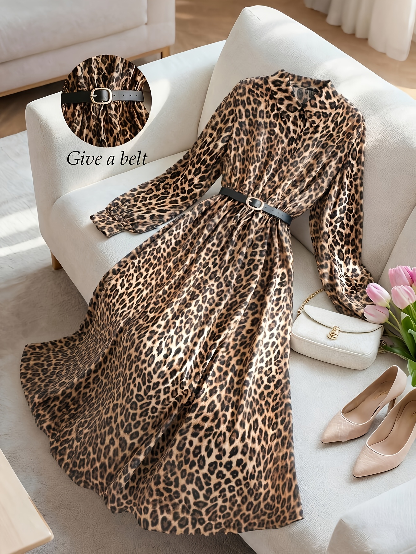 Zd260604018 Womens Elegant Brown Leopard Print Dress Belt