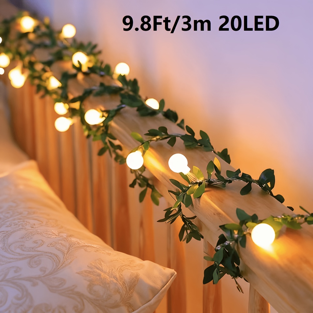 TEMU Led Ivy Mini Ball Fairy Lights With Leaf, Round Ball String Green Vine Garland Lights, Suitable For Bedroom, Room, Wall, Party, Wedding, Holiday