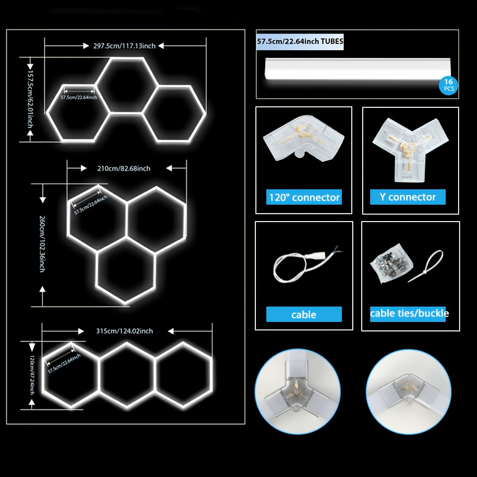 Hexagonal Garage Lights Led Ceiling Lamp Honeycomb Garage Light Diy Led Tube Lights Garage Led Shop Light Cold White Auto Storage Roomtrade Show Booth Warehouse Office Barbershop Lighting