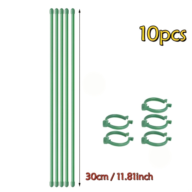 TEMU 10/16/20pcs Inch Plant Support Stakes With Clips, Sticks, Garden Plant Support Poles For Potted Tomatoes Roses Flowers, Indoor Outdoor Plant