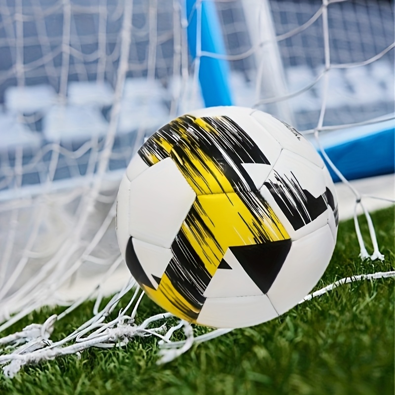 Size 5 Machine-Stitched PVC Football - Durable & Burst-Resistant Training & Match Ball with Abstract Geometric White/Yellow/Black Design for Teens & Adults, Match Soccer Ball | Dynamic Sports Gear | Stitched Soccer Ball